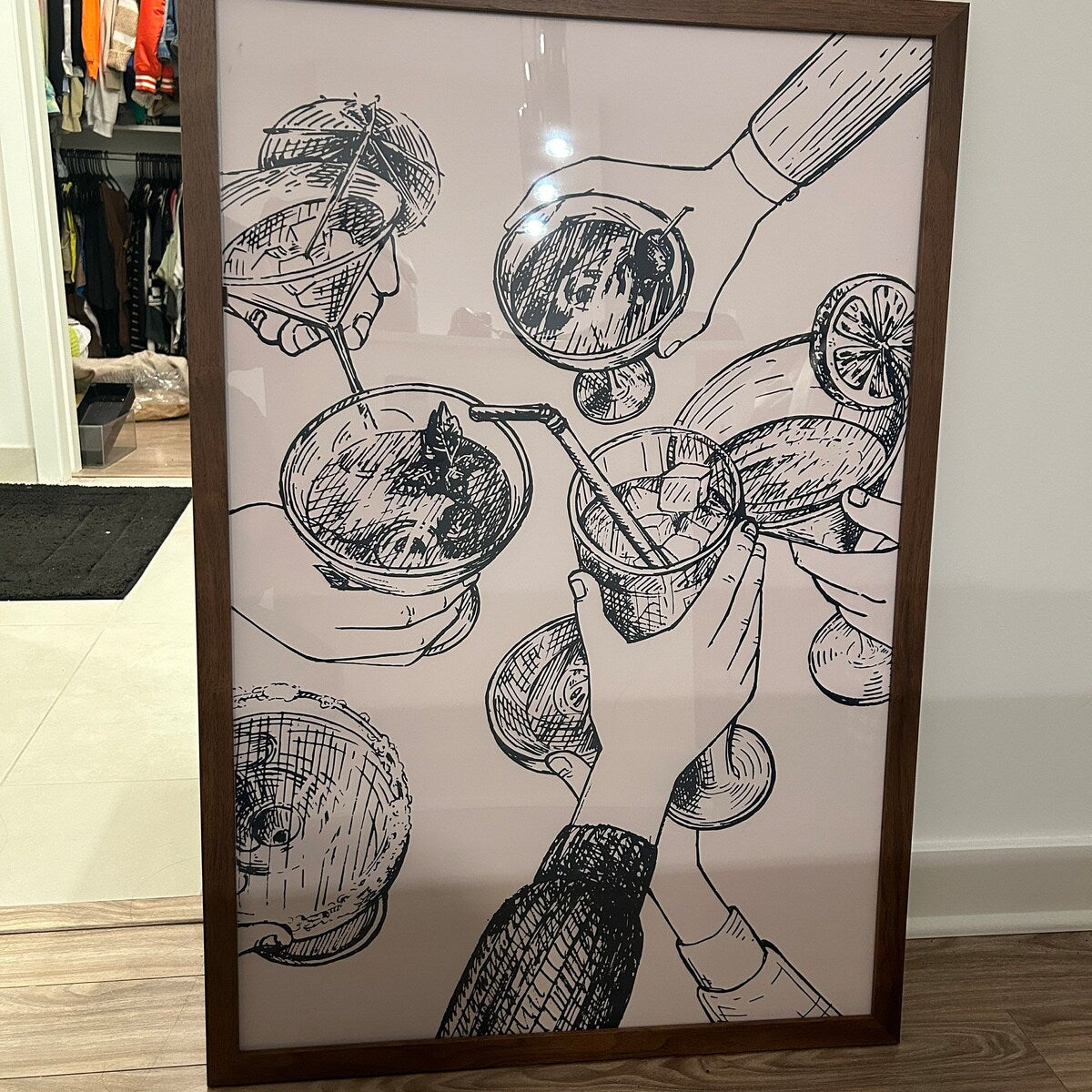 Cheers Cocktail Toast Line Art Digital Download