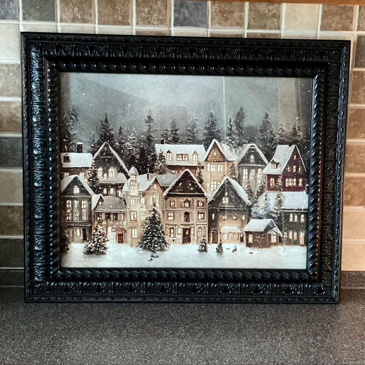 Snowy Winter Village Digital Art Print