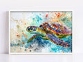Vibrant Watercolor Sea Turtle Digital Art