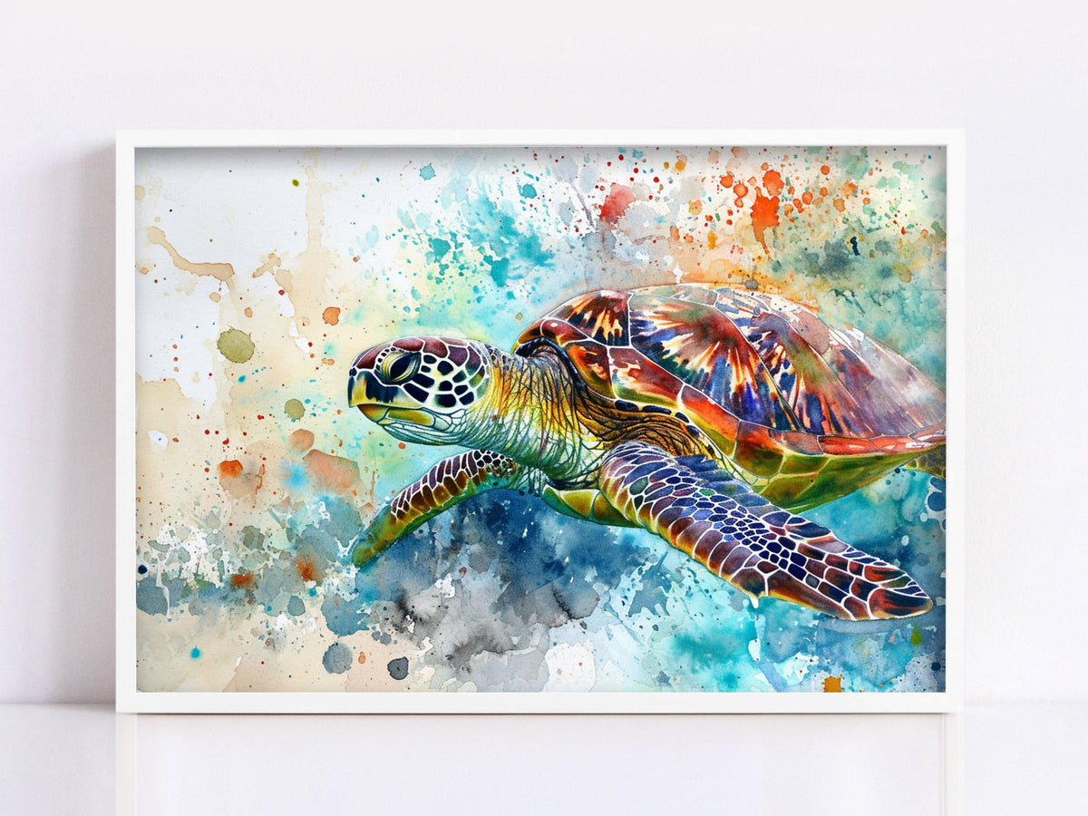 Vibrant Watercolor Sea Turtle Digital Art