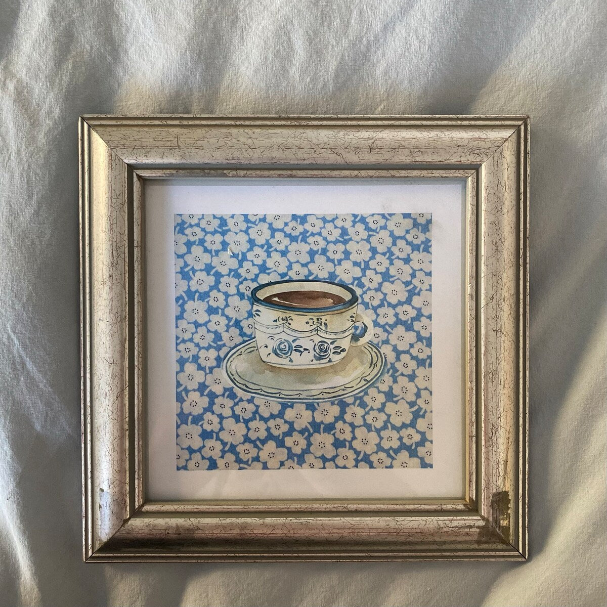 Blue Floral Tea Cup Digital Artwork