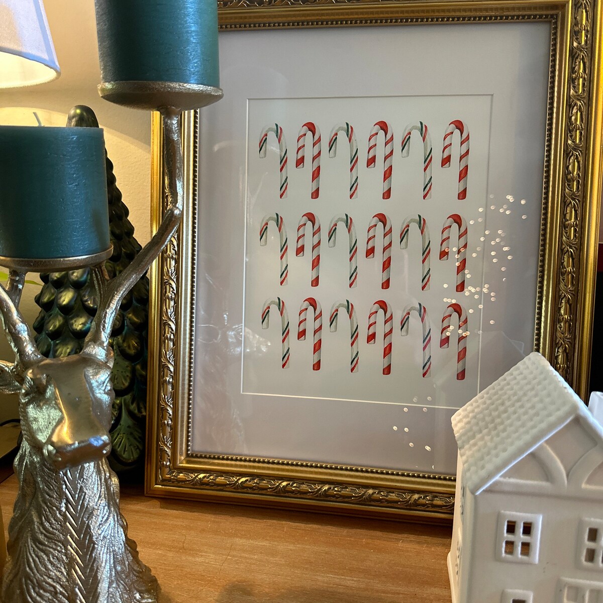 Vintage Candy Cane Grid Digital Art