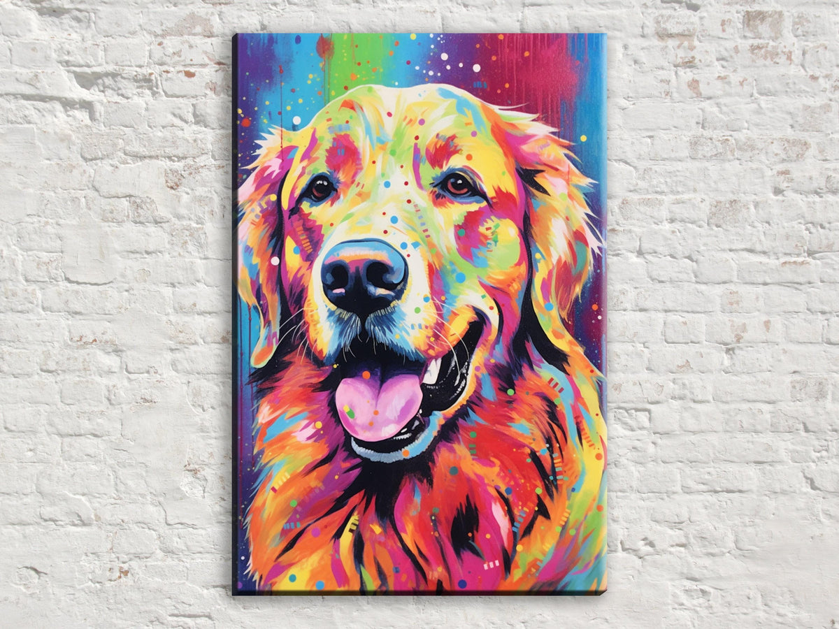 Vibrant Rainbow Golden Retriever Digital Art