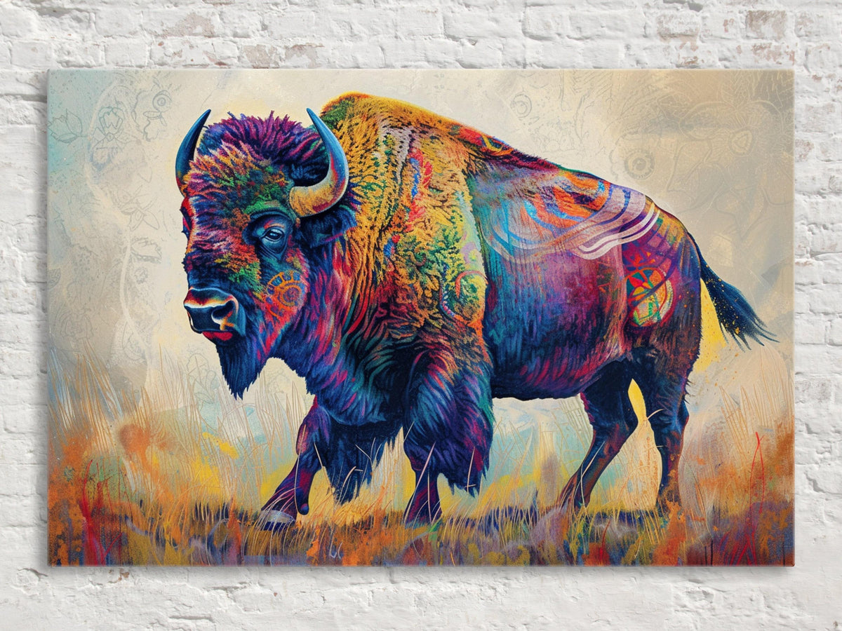 Vibrant Rainbow Bison Digital Artwork