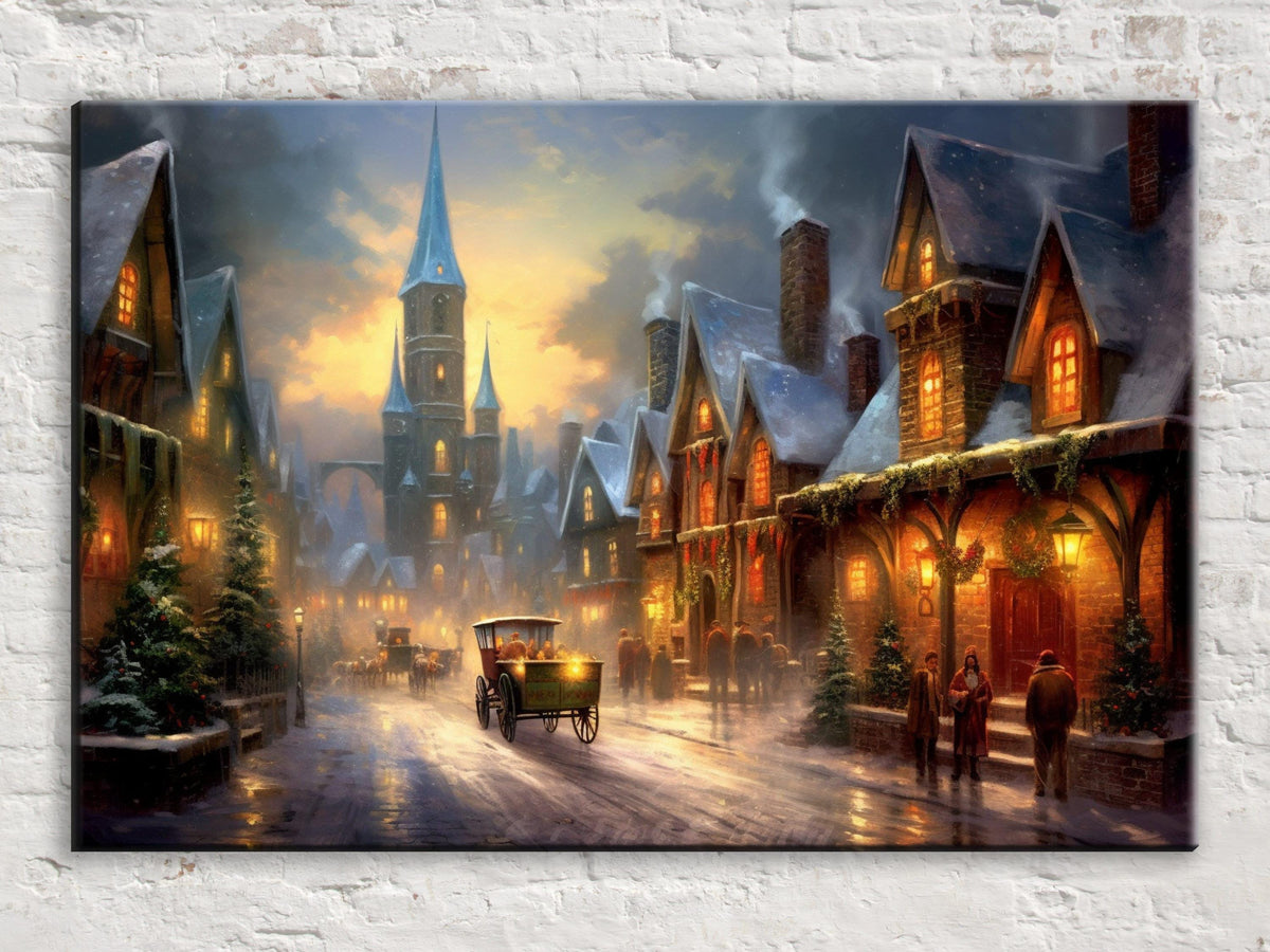 Cozy Winter Village Digital Artwork