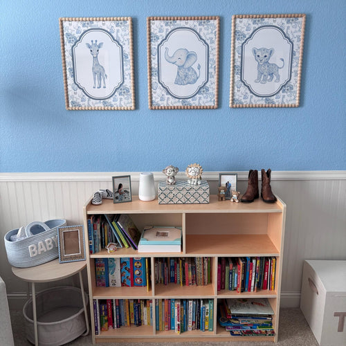 Blue Toile Baby Animal Prints Triptych