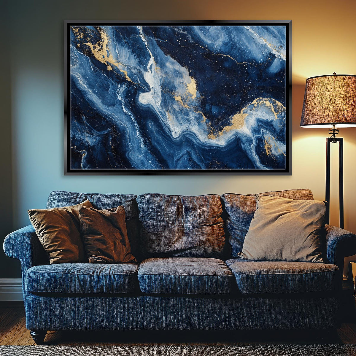 Celestial Blue and Gold Abstract Marble Digital Artwork