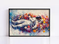 Astronaut in Cosmic Flowers Digital Watercolor Artwork