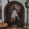 Spooky Ghost with Black Cat Digital Art Print