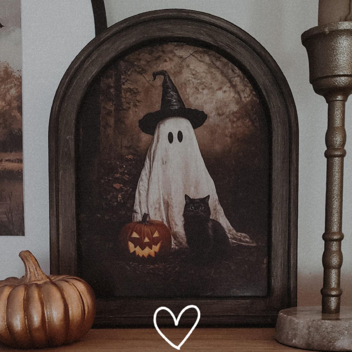Spooky Ghost with Black Cat Digital Art Print