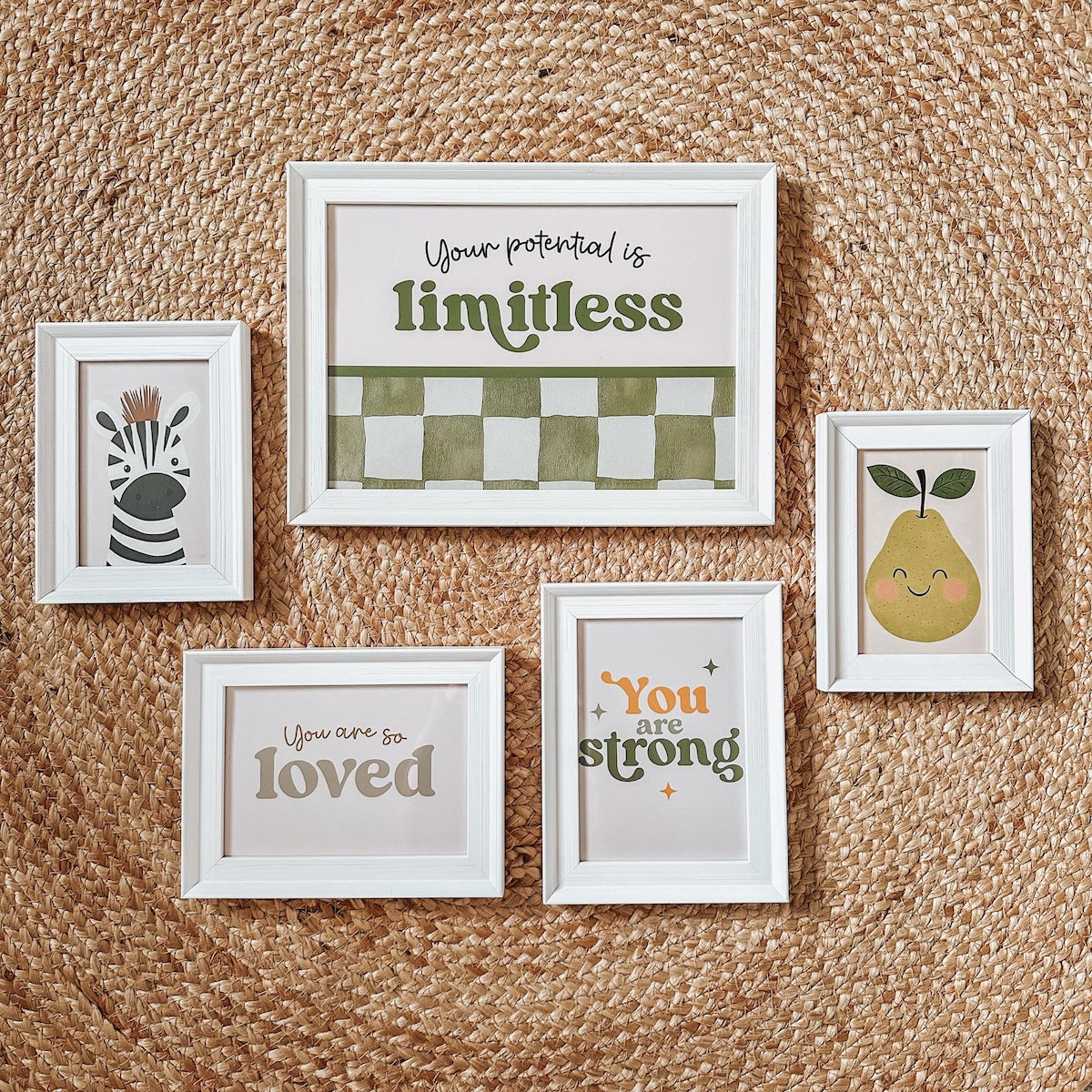 Inspirational 5-Piece Kids' Wall Art Set in White Frames
